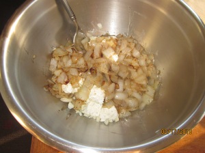 Adding the onions to the blue cheese and cream cheese mixture