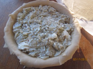 The onion and cheese mixture in the pie filling